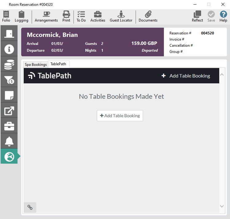 Hotsoft booking TablePath landing page