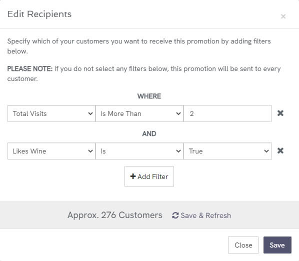 Filter email and SMS recipients