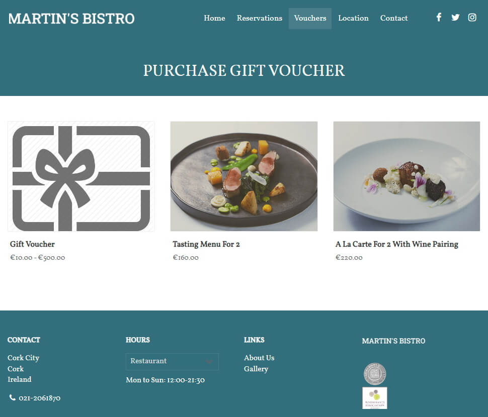 Purchase gift voucher page